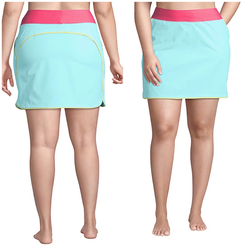 Lands' End Blue and Pink Bikini Swim Skirt Sporty Design